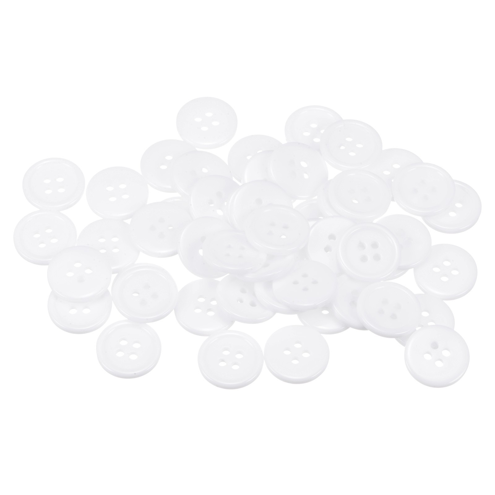 50pcs 28L Sewing Buttons 11/16" Resin Round Flat 4-Hole Craft Buttons White