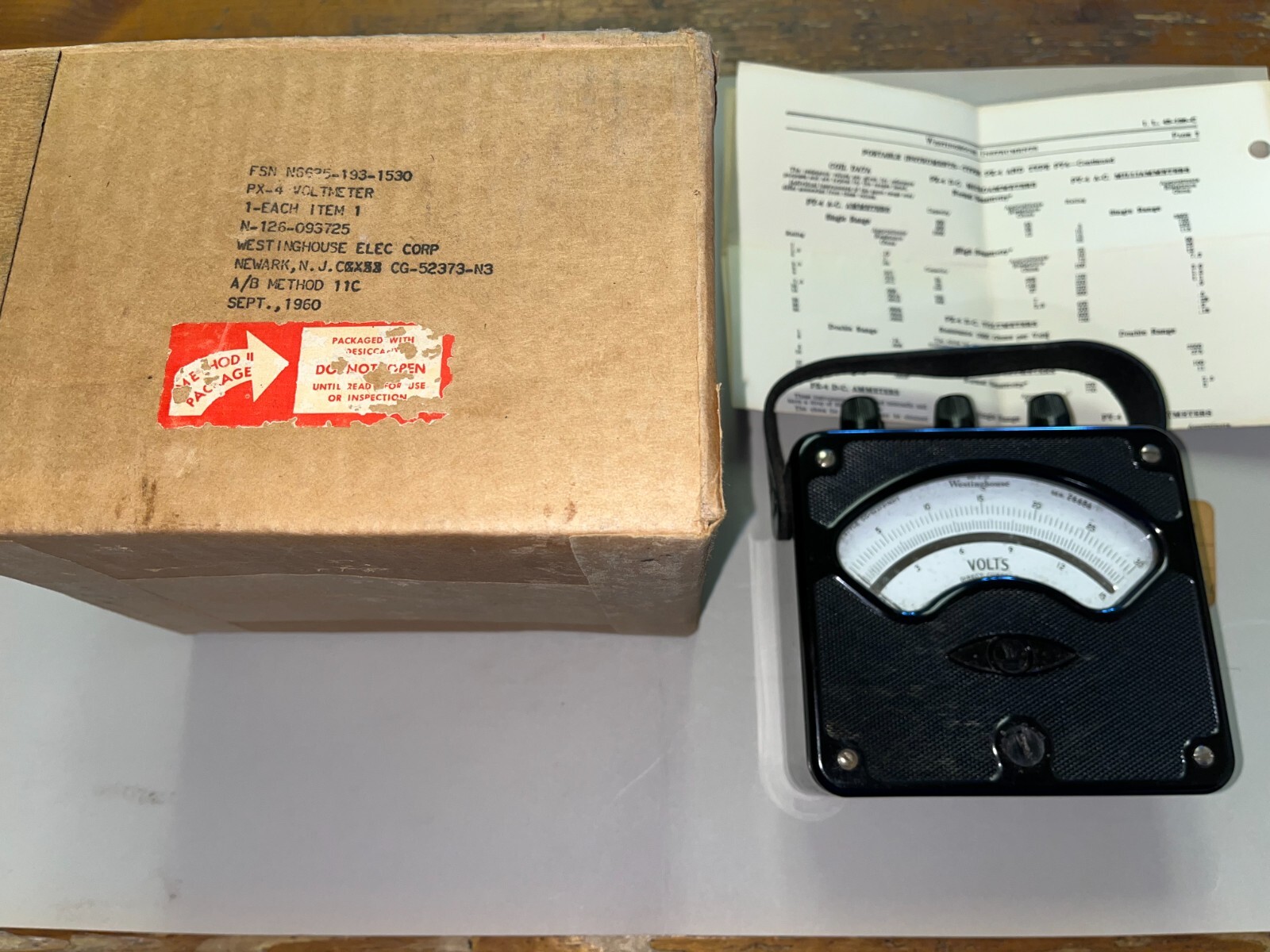 Vintage Westinghouse Voltmeter CG-52373-1 Instructions Original Shipping Box EC