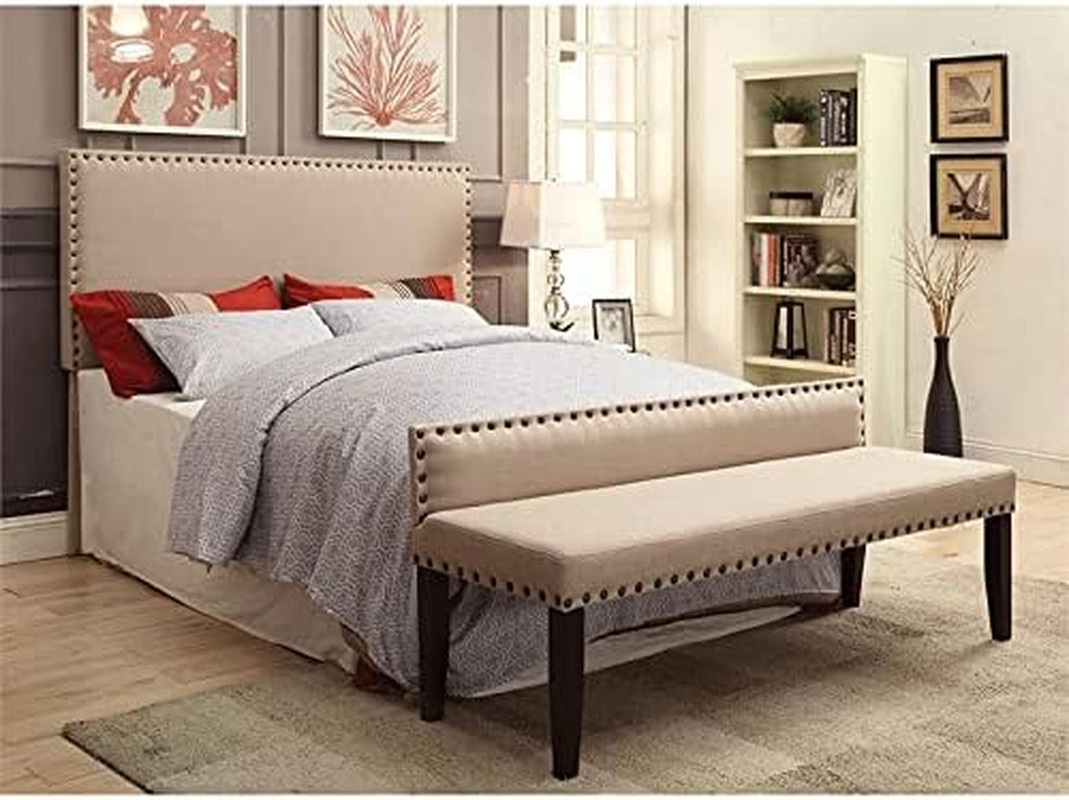 Ivory Petunia Upholstered Nailhead Trim Headboard for Full/Queen Beds