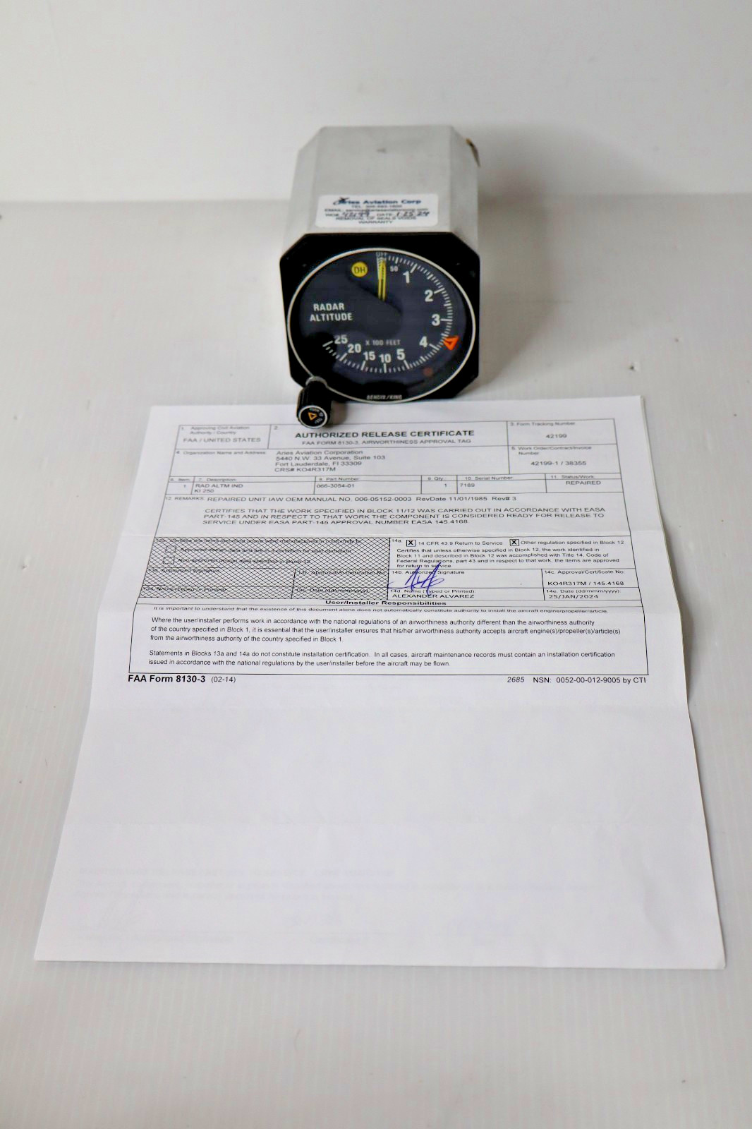 Bendix King KI 250 Radar Altimeter Indicator 066-3054-01 Repaired FAA 8130 Form