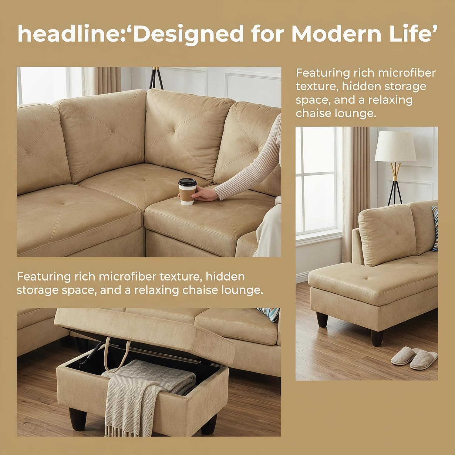 3-Piece L-Shaped Modular Leather Sofa – Convertible Sectional Couch with Movable