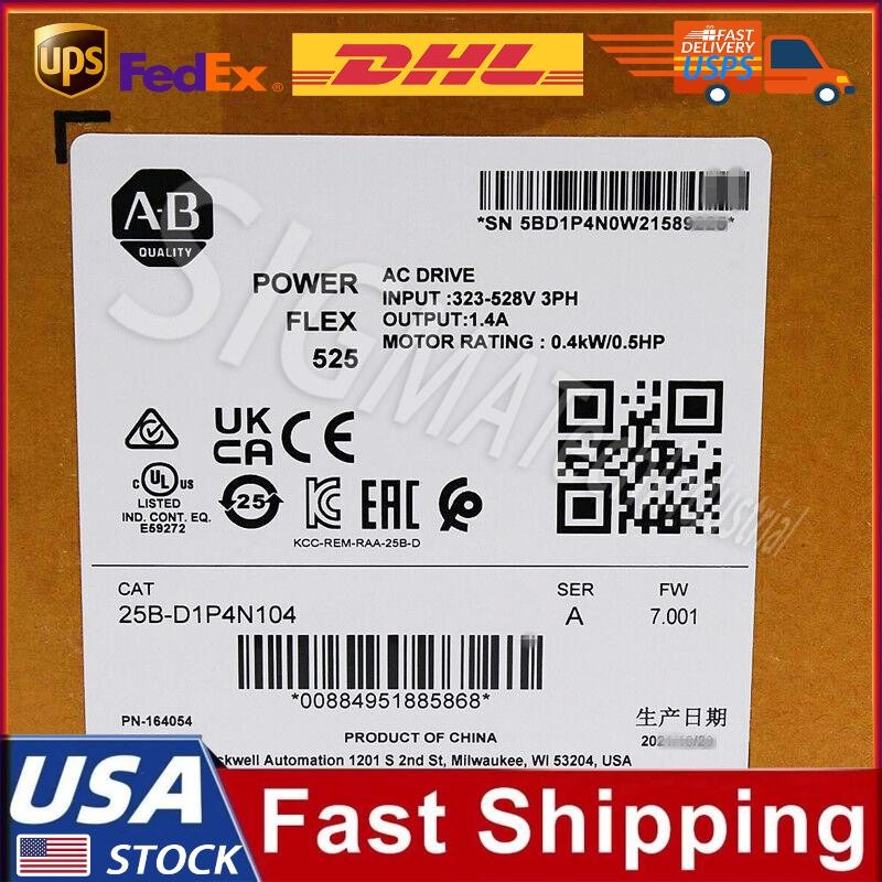 2022 New Sealed AB 25B-D1P4N104 PowerFlex 525 0.4kW (0.5Hp) AC Drive USA