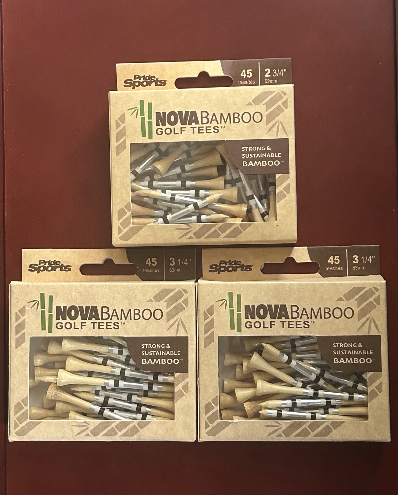 NEW Pride Sports Nova Bamboo Golf Tees 2-3/4" 45pcs and 3-1/4” 90pcs 135 TOTAL