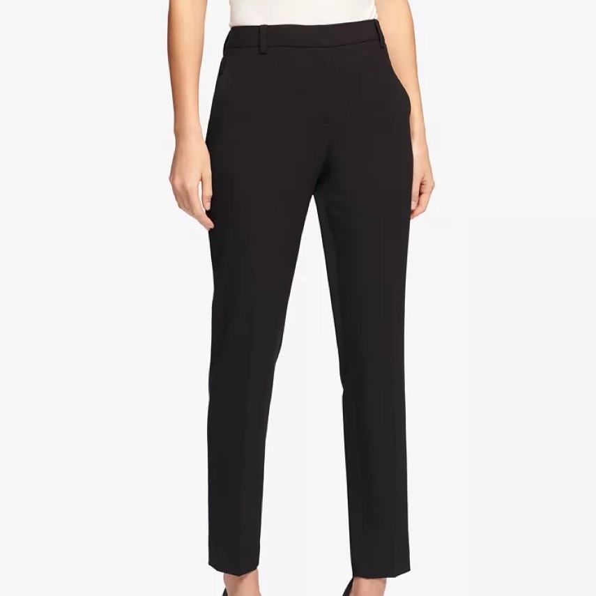 DKNY Essex Slim Leg Black Dress Pants Mid Rise Lined Skinny Petites Womens 8P
