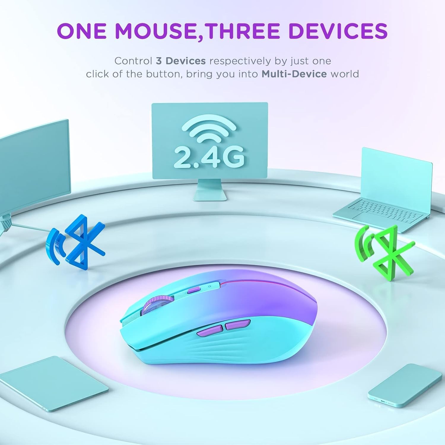 Bluetooth Wireless Mouse, Rechargeable Slient Multi-Device Computer Mice (Tri-Mo