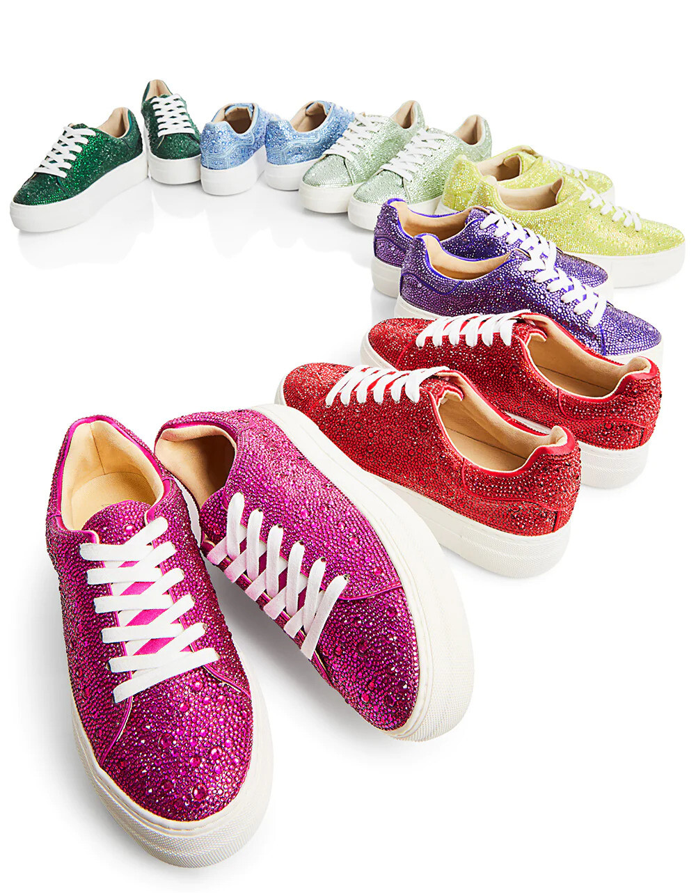 New Women Bling Rhinestone Crystal Pavé Lace Up Sneakers Round Toe Flat Platform