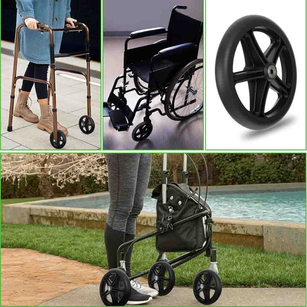 2Pcs 8 Inch Walker Wheels Replacement Solid Anti Slip Rollator Wheel Set Black