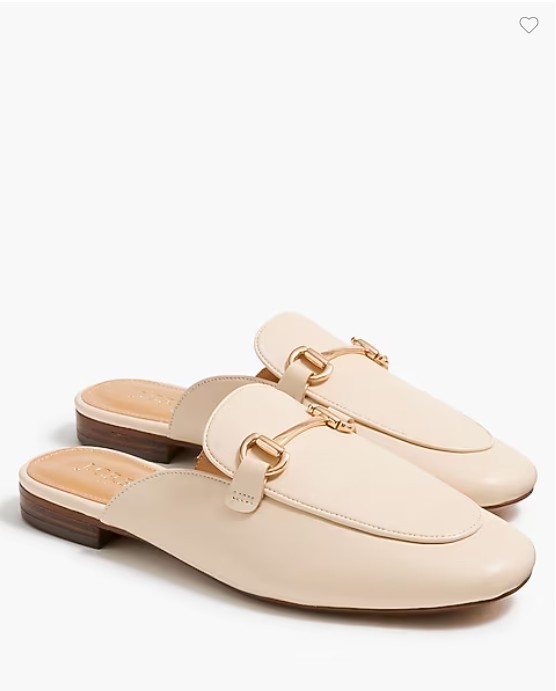 New J Crew  Beige Flat Mules Slip On 7 7.5 8 Golden Link Almond Toe Rubber Sole