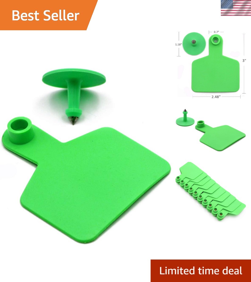 100 Durable Green Blank Ear Tags for Cattle & Livestock Tracking - Weatherproof