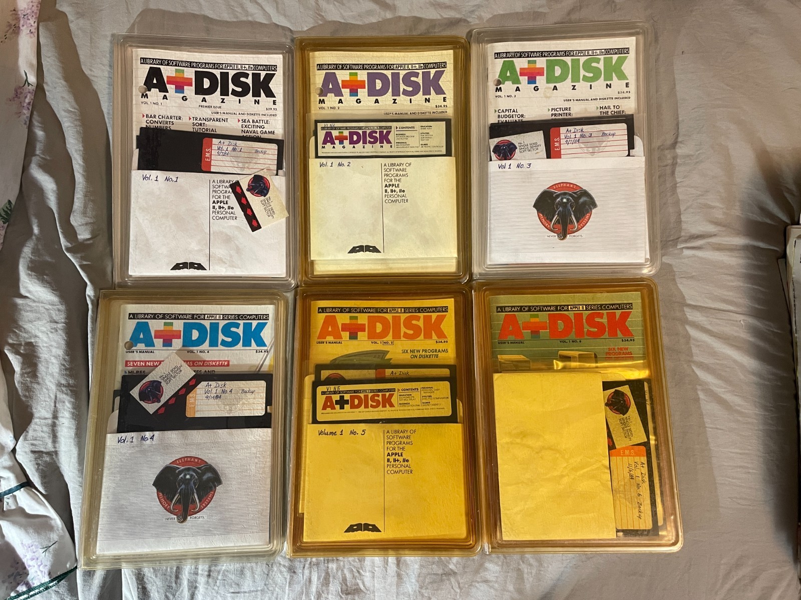 A+ Disk Apple Computer Magazines Lot of 6 Issues 1-6 with Disks 1984-85
