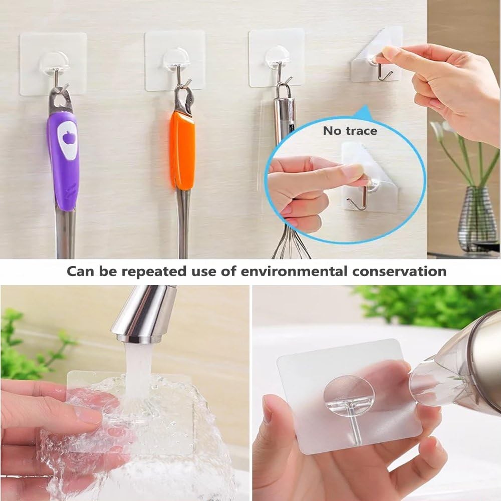 Wall Hooks 13lb(Max) Transparent Seamless Hooks Home Kitchen Durable