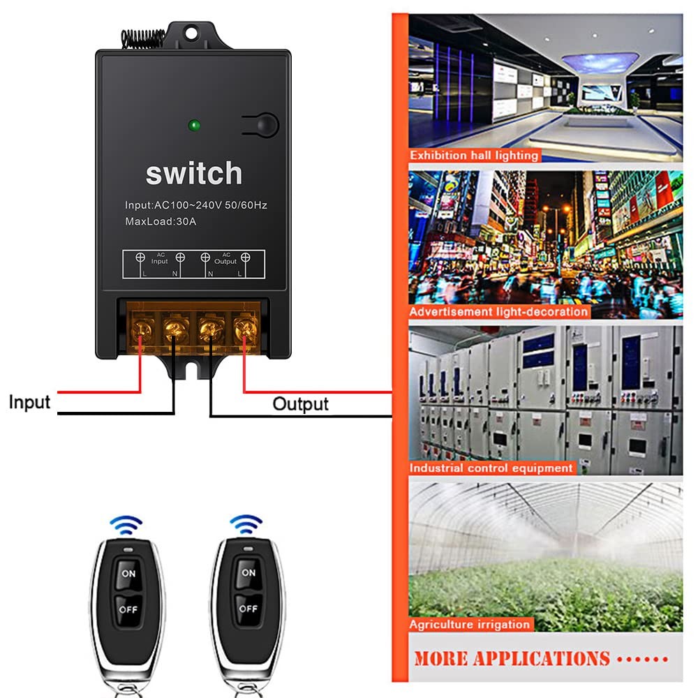 220V Wireless Remote Switch with 30A Relay, 328ft Long Range 84*54*28, Black