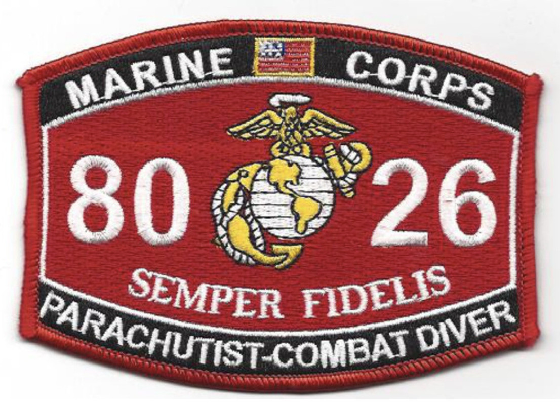 4.5" MARINE CORPS MOS 8026 PARACHUTIST-COMBAT DIVER EGA EMBROIDERED PATCH