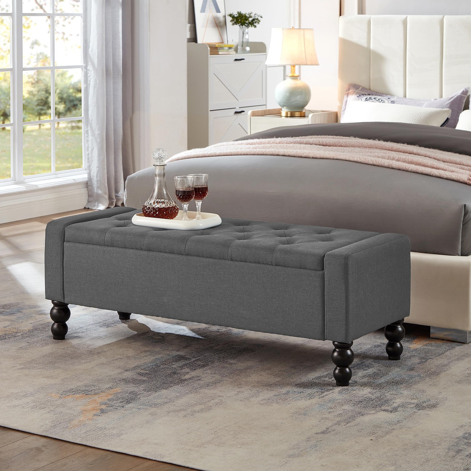 50" W Storage Ottoman Bench with Safety Hinge, Load up to 660 lb Ottoman with...