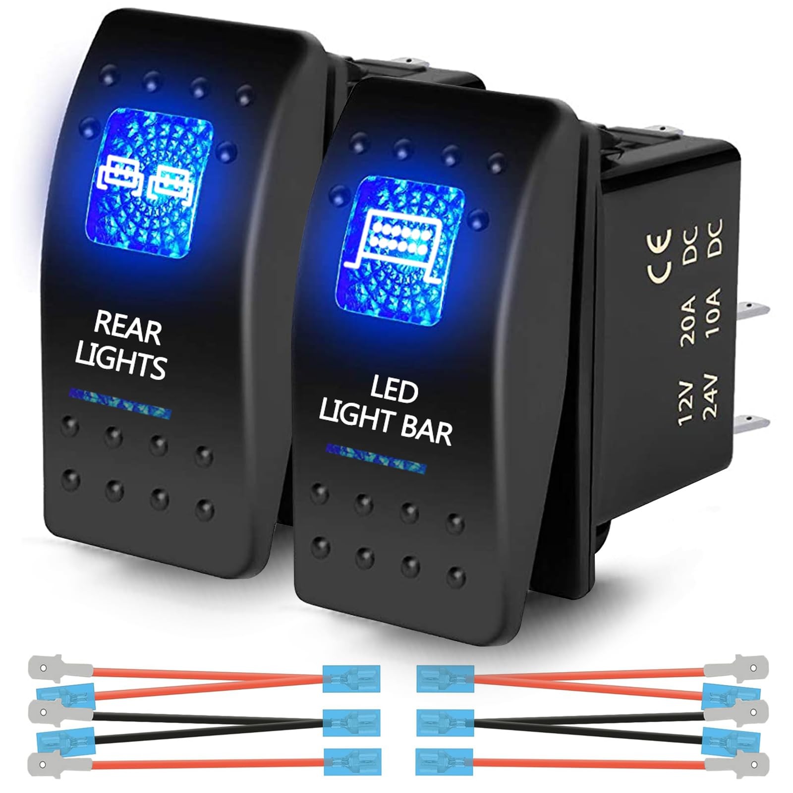 2Pcs UTV Rocker Switch 12V 20A 3-Pin Blue LED Rocker Switch for Polaris RZR R...