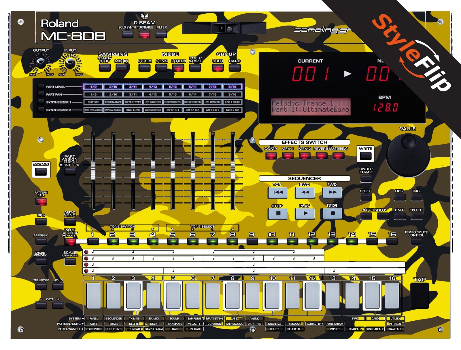 Roland MC 808 Skins | Yellow Camo | Protective Decal | StyleFlip Skins