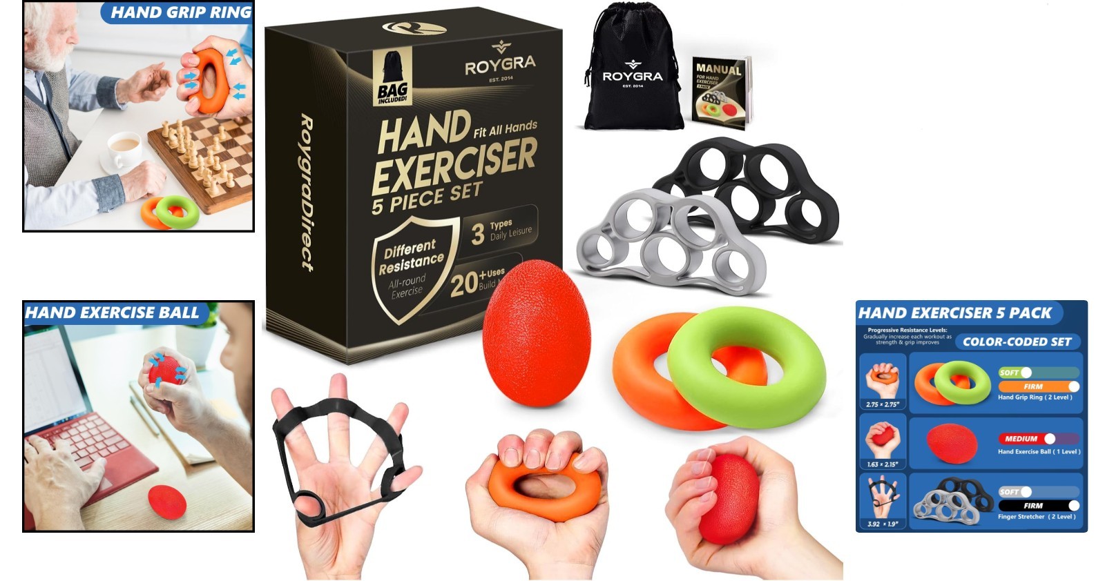 5-Pack Grip Strength Trainer Set - Enhance Hand Strength for Sports & Rehab