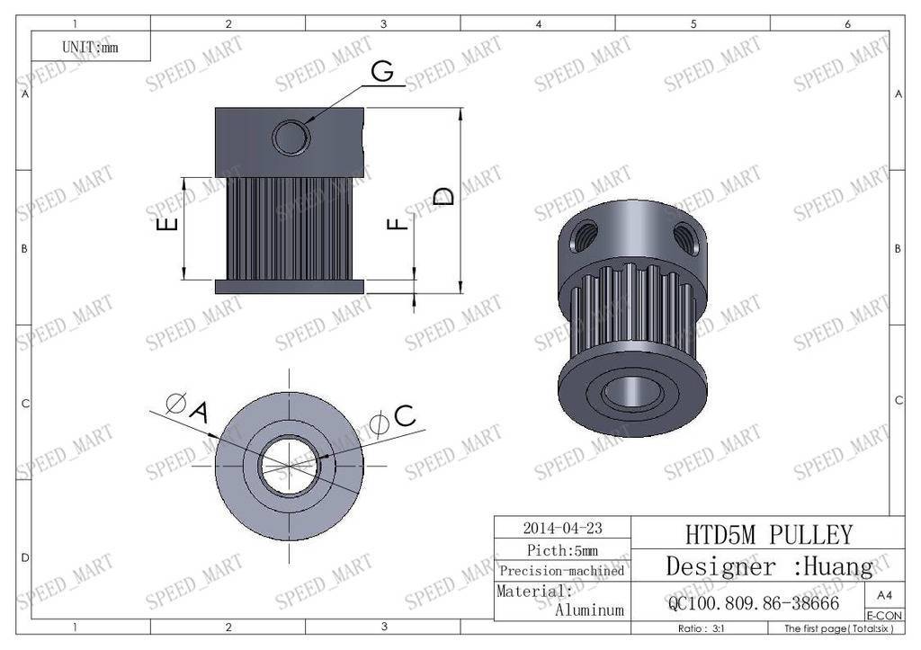5M HTD5M Timing Belt Pulley 10 Teeth 6mm Bore 21mm Width Stepper Motor