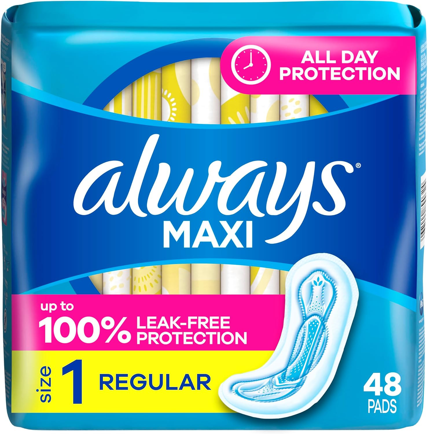 Always Maxi Feminine Pads Without Wings for Women, Size 1, Regular Absorbency, U