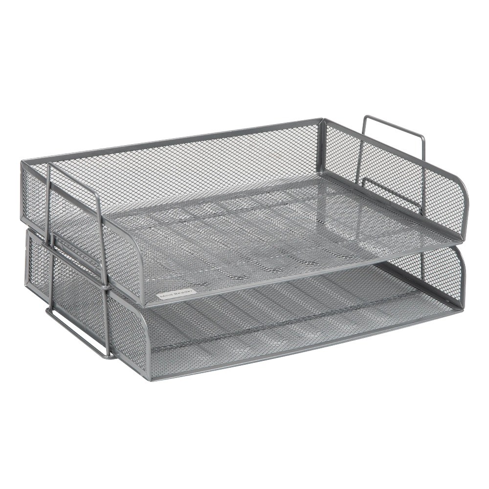 Stackable Paper Tray, Desktop Organizer, Storage, Office, Metal, 2 Pcs., Silver