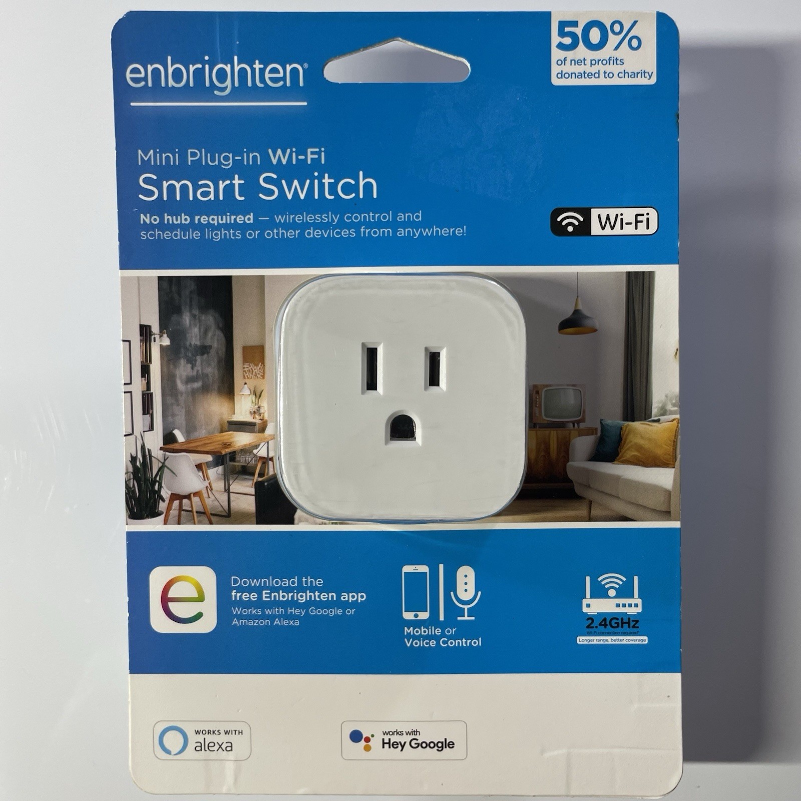 Enbrighten Mini Plug-In Wi-Fi Smart Switch Grounded Outlet No Hub Required 51511