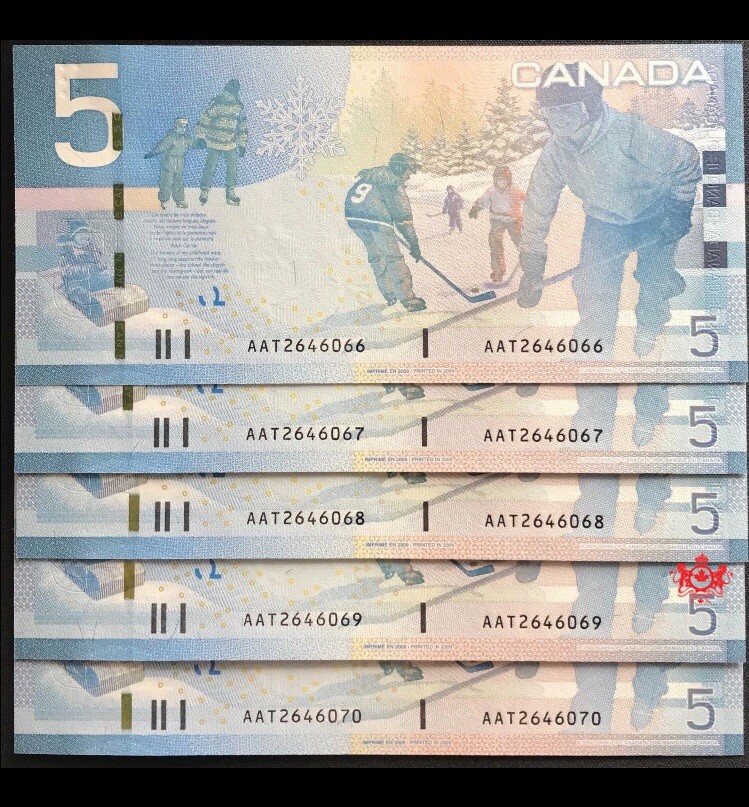 2009 Bank Of Canada 5$ Replacement Prefix AAT - CHunc - 5 Available