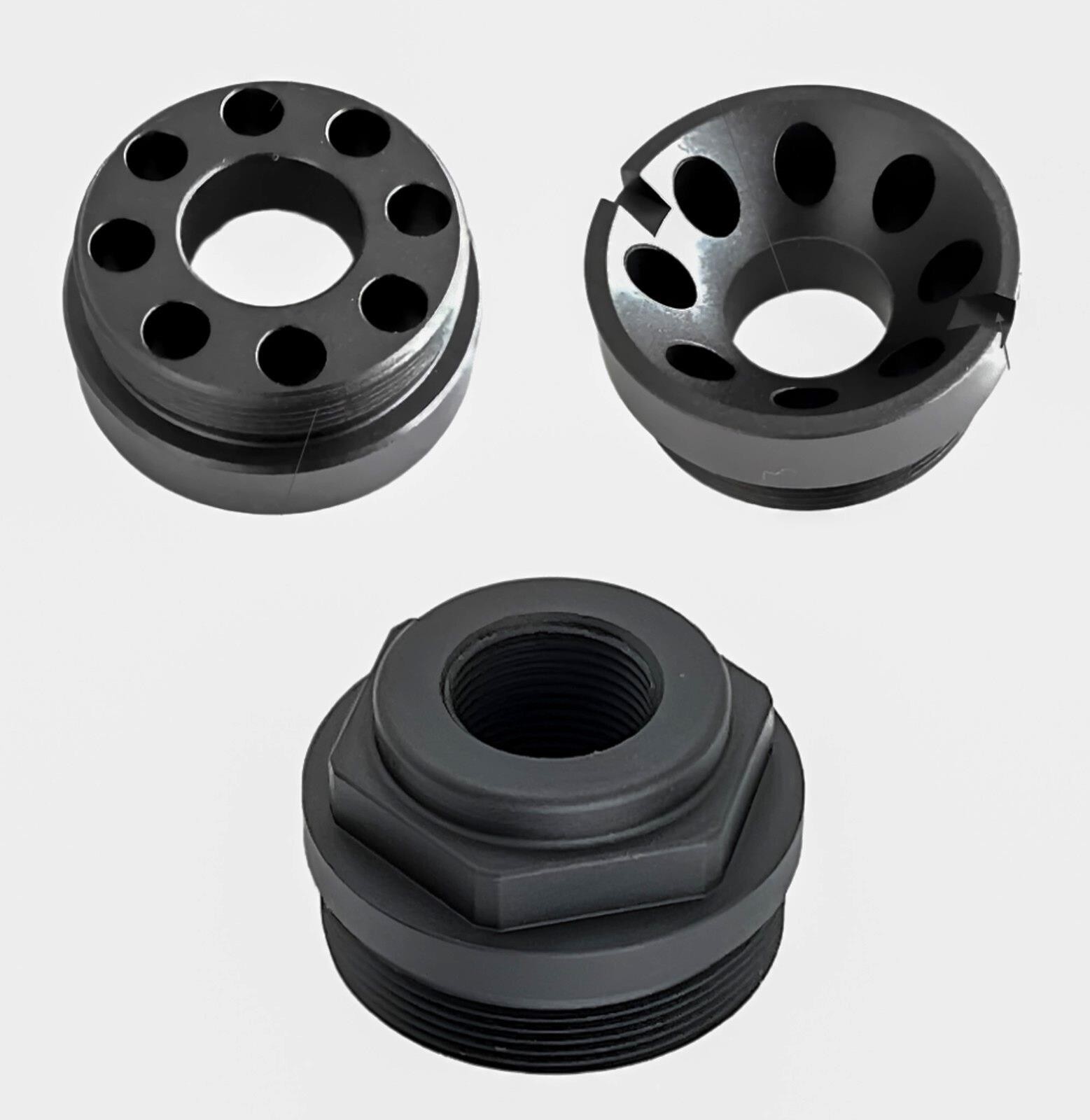 3 PCS 9mm Linear Comp Set Steel Black Oxide 1/2x28 TPI Thread 1.71" Muzzle Brake