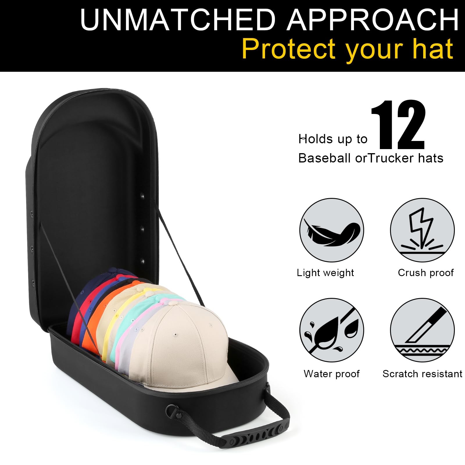 Germun Hard Baseball Hat Case Hat Carrier Travel Case Adjustable Shoulder Strap