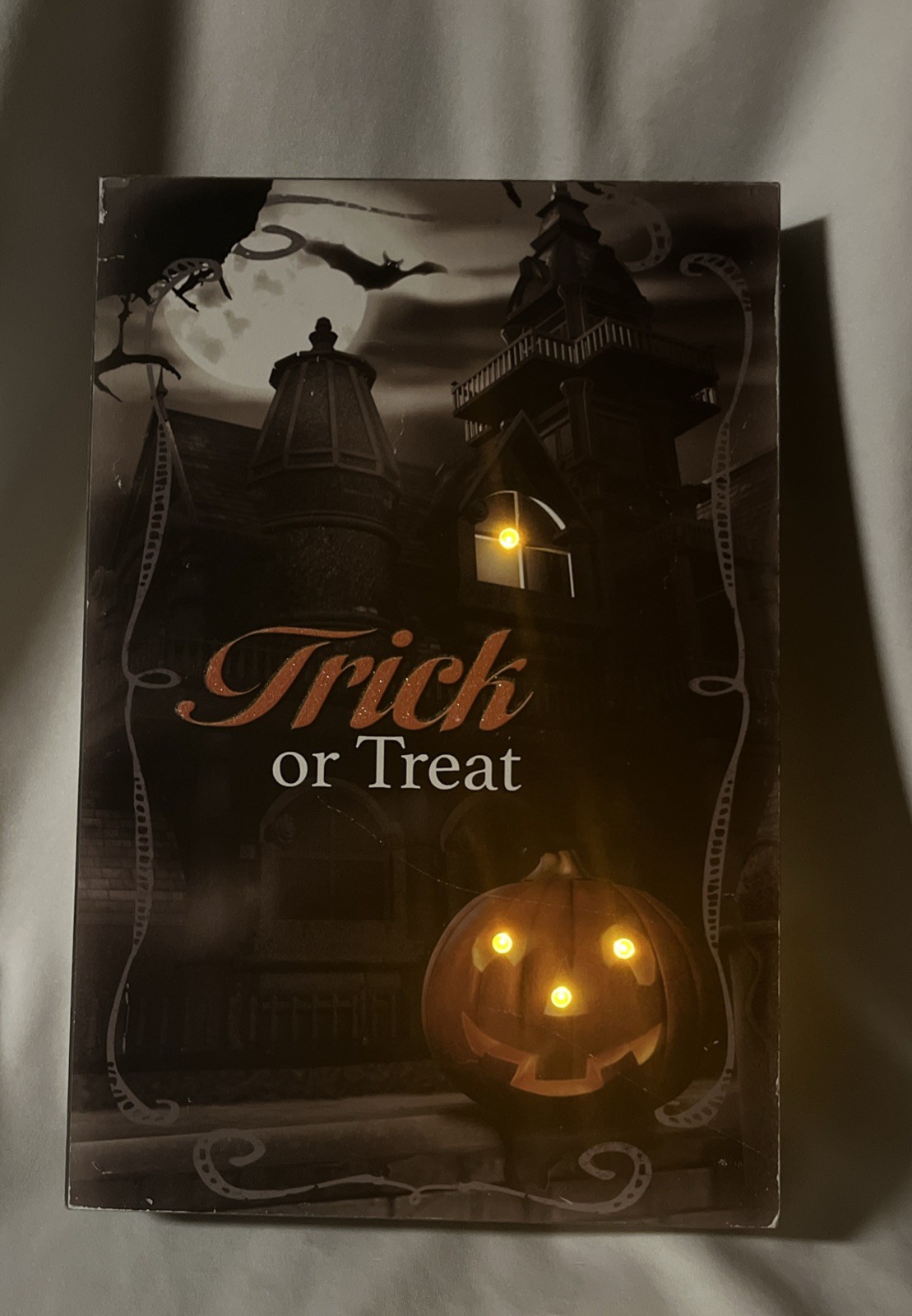 Halloween “Haunted House” & Pumpkin Lights Up Hanging Sign  “Trick Or Treat”