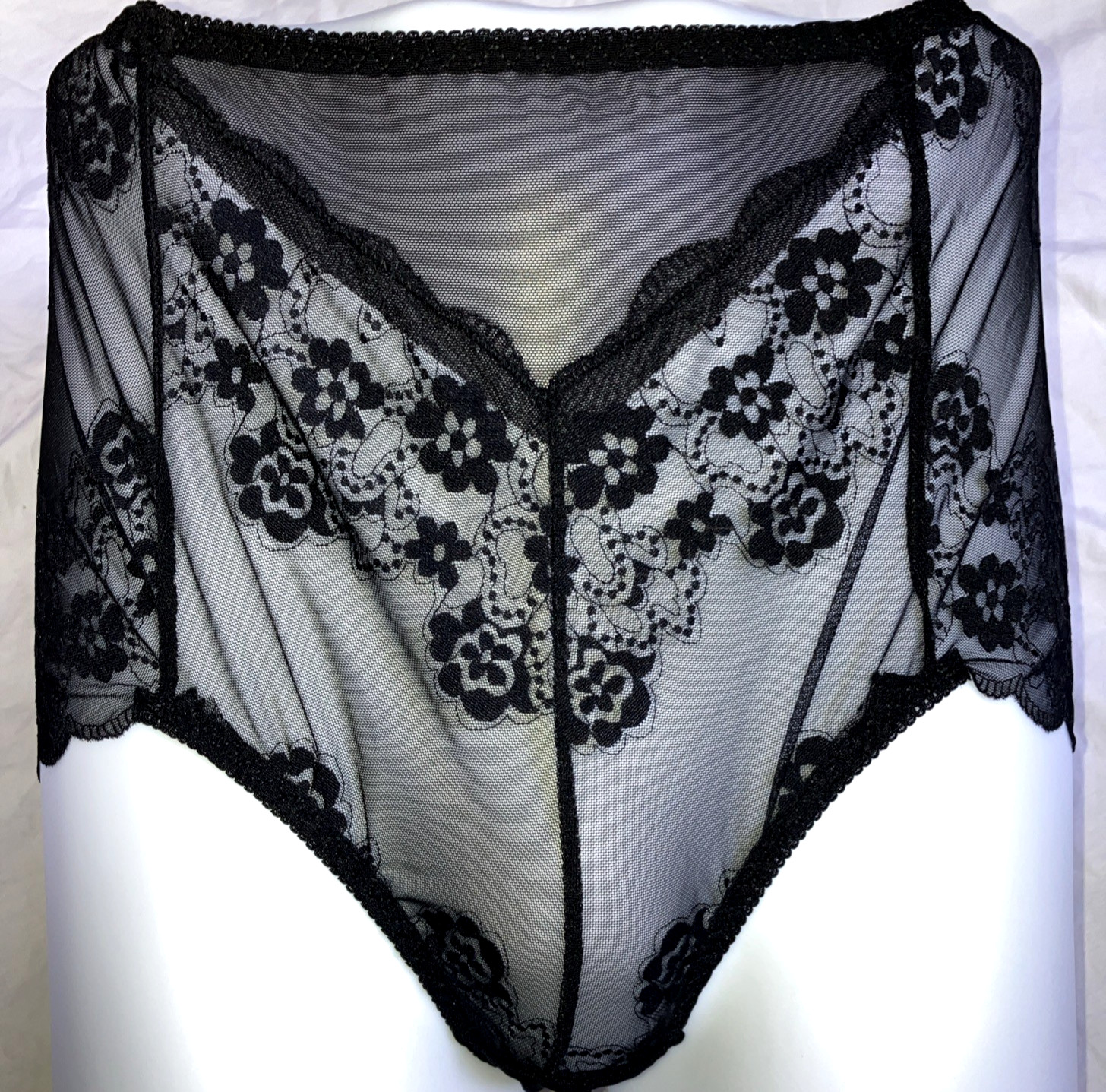 Set 2 NEW 3x Sheer Lace Risqué Taupe Granny Panty Nylon Mesh Lace Spandex Sissy