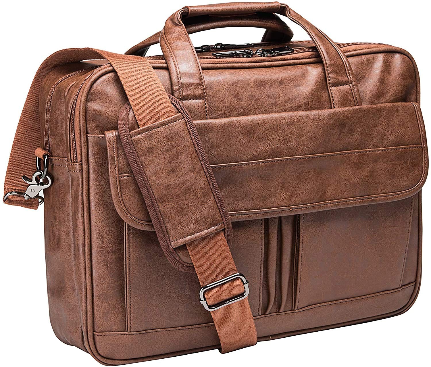 seyfocnia Mens Laptop Bag,17.3 Inch PU Leather Messenger Bag 17.3inch, Brown