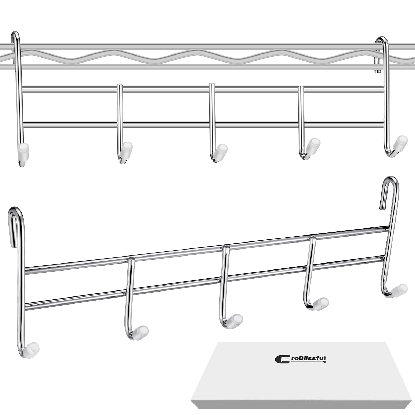 CroBlissful 2 Pcs 5 Hook Attachment for Wire Shelving 1.5 x 12 x 4 Inch Hangi...