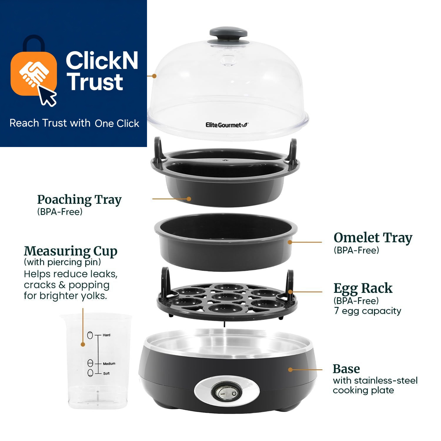 Elite Gourmet EGC007CHC# Rapid Egg Cooker, 7 7 Egg, Charcoal Grey
