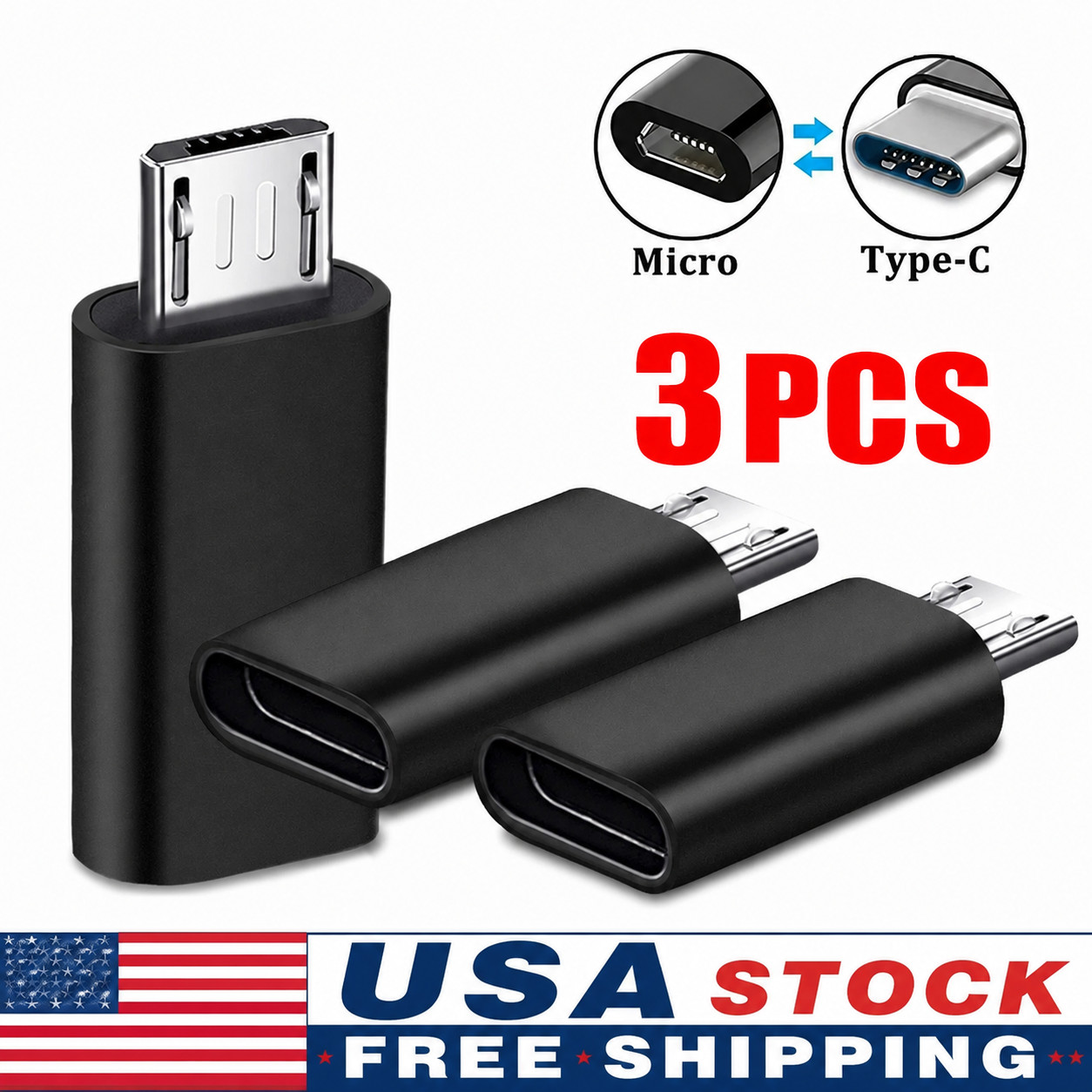 3 pcs USB Type C Female to Micro USB Male Adapter Converter Data Connector USB-C