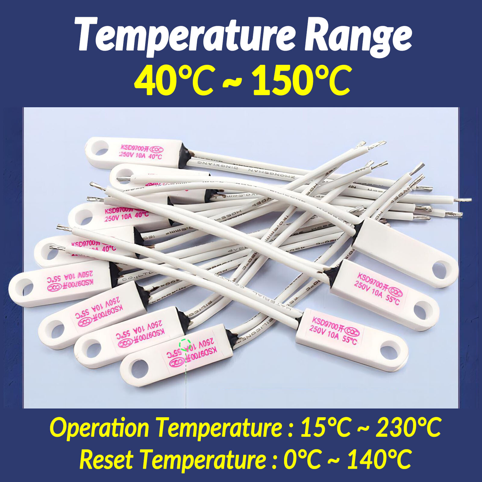 Switch NC/NO Thermal Protectors 10A 40°C to 150°C KSD9700 Ceramic Temperature