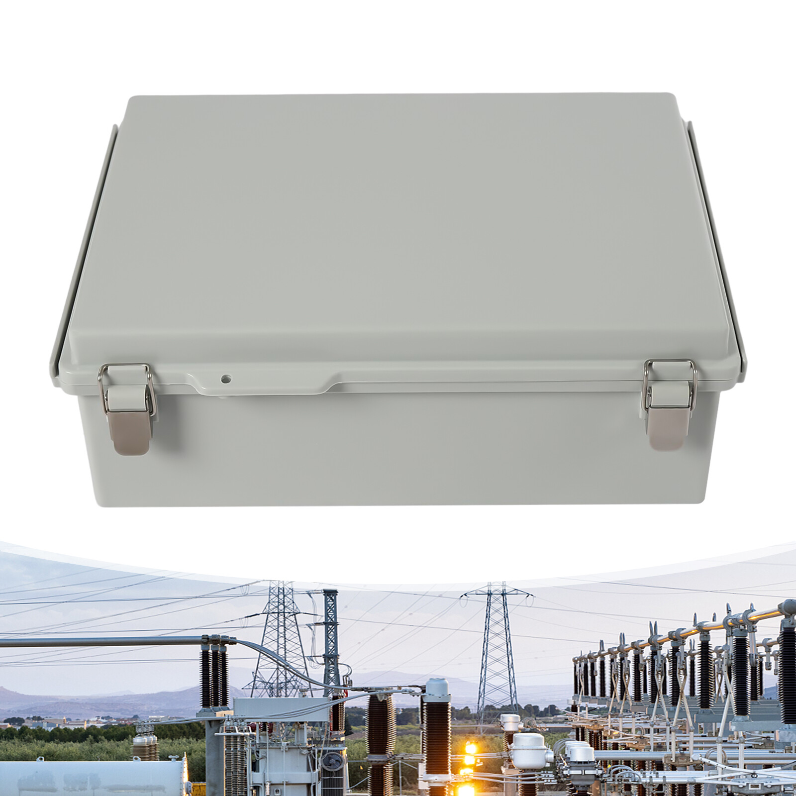 Grey Hinged Cover Latch Junction Box with Mounting Plate + Cover