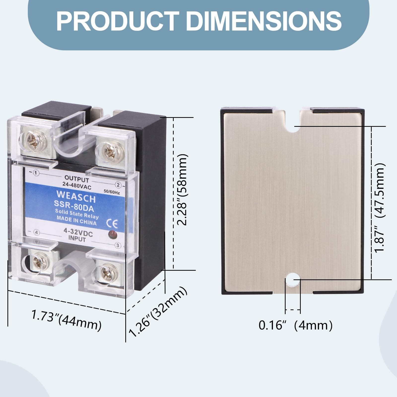 2 PCS SSR80DA Single Phase Solid State Relay DC To AC 432VDC To 24480VAC