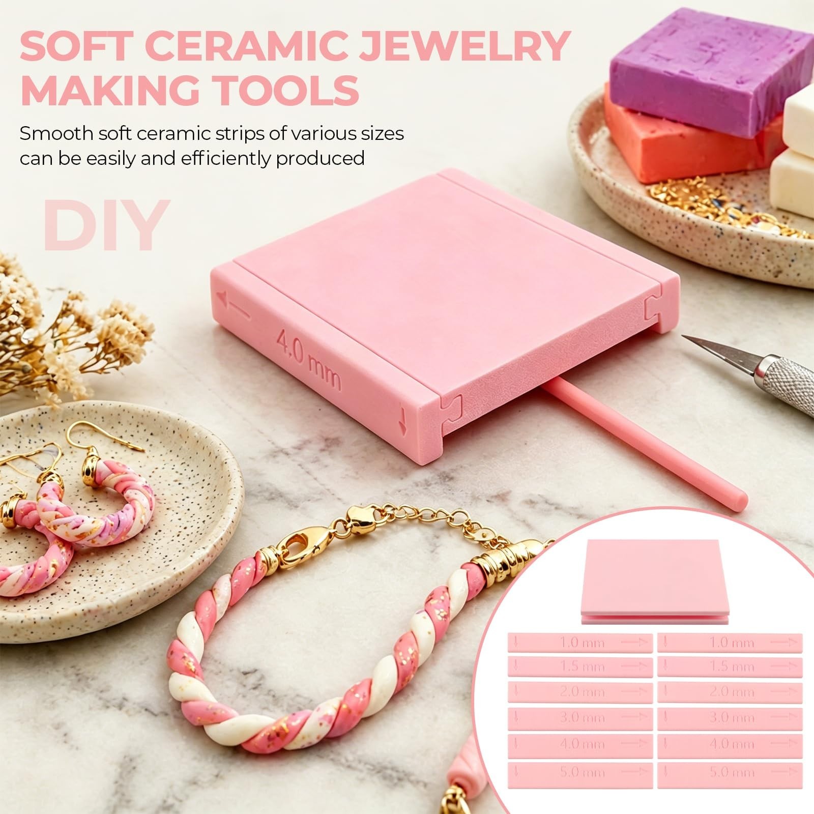 7 Pcs Clay Roller Guide Set - DIY Polymer Clay Rolling Strips & Earring Tools, 1