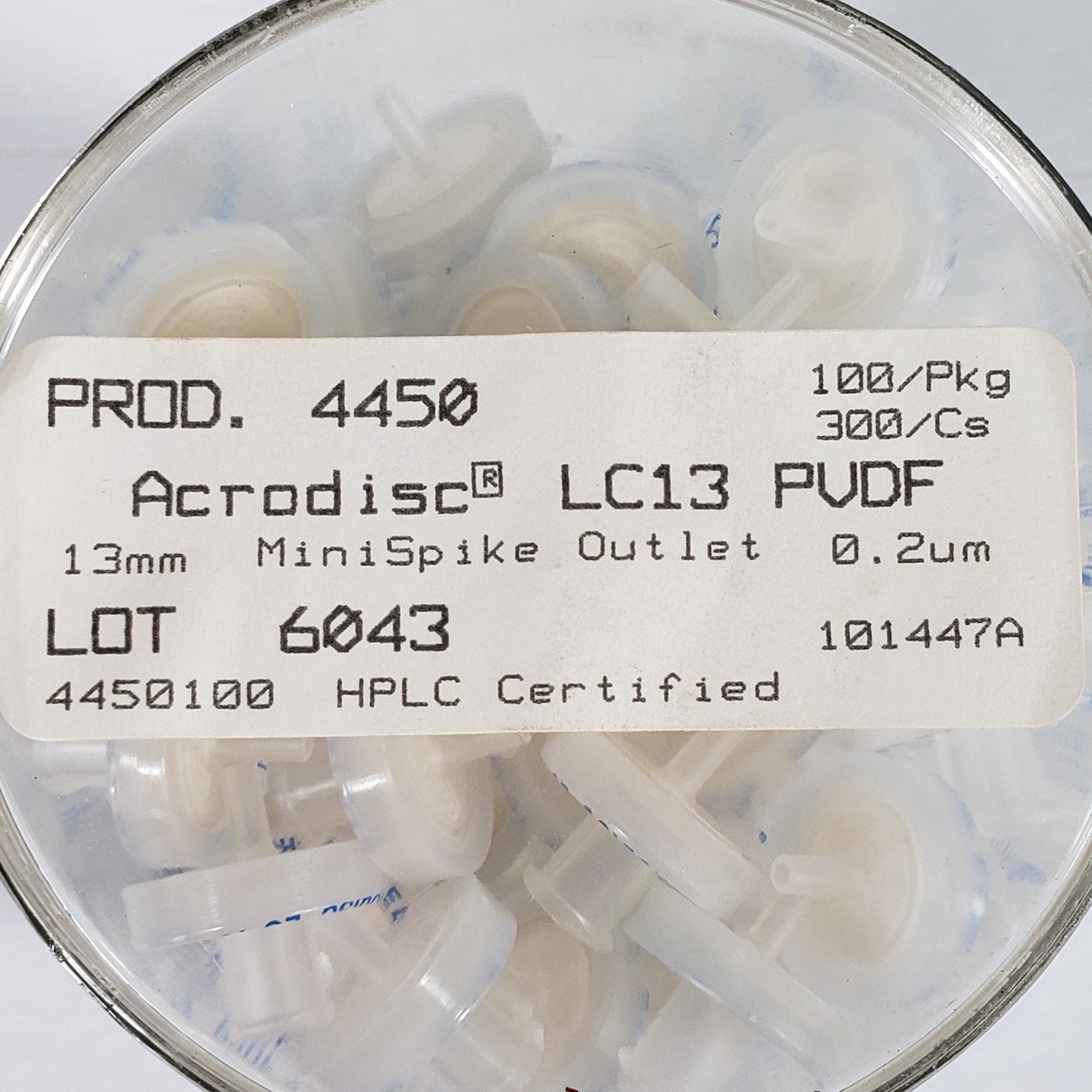 PALL 4450 PVDF Filters 13mm Outlet, 0.2μm, 90 Count, HPLC Certified