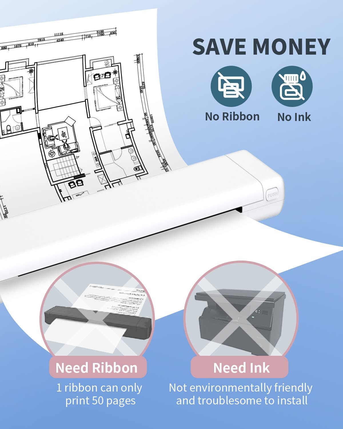 Portable Printers Wireless for Travel - M08F-A4 Bluetooth Thermal Printer