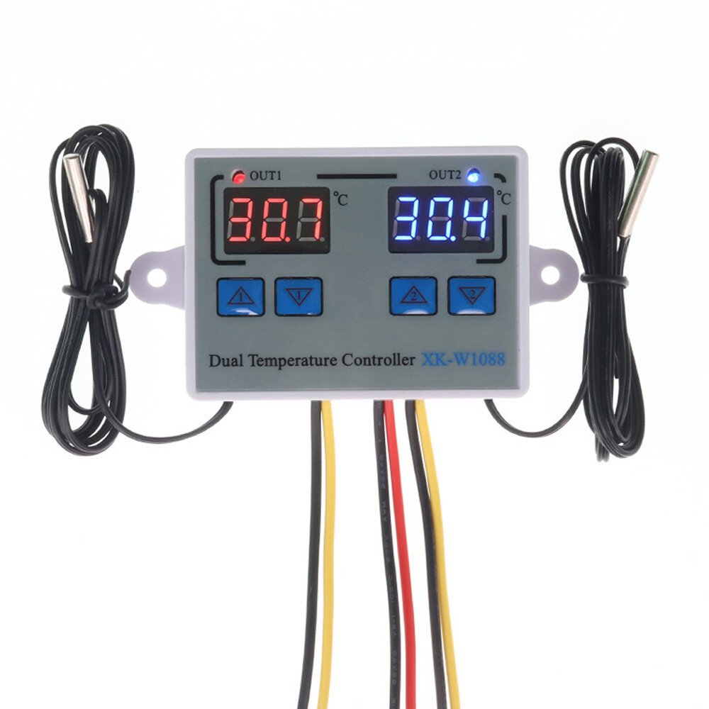 W1088 Dual LED Digital Adjustable Thermostat Temperature Meter Controller Sensor