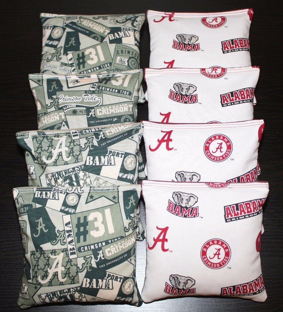 8 CORNHOLE BEANBAGS made w University of ALABAMA CRIMSON TIDE Fabric