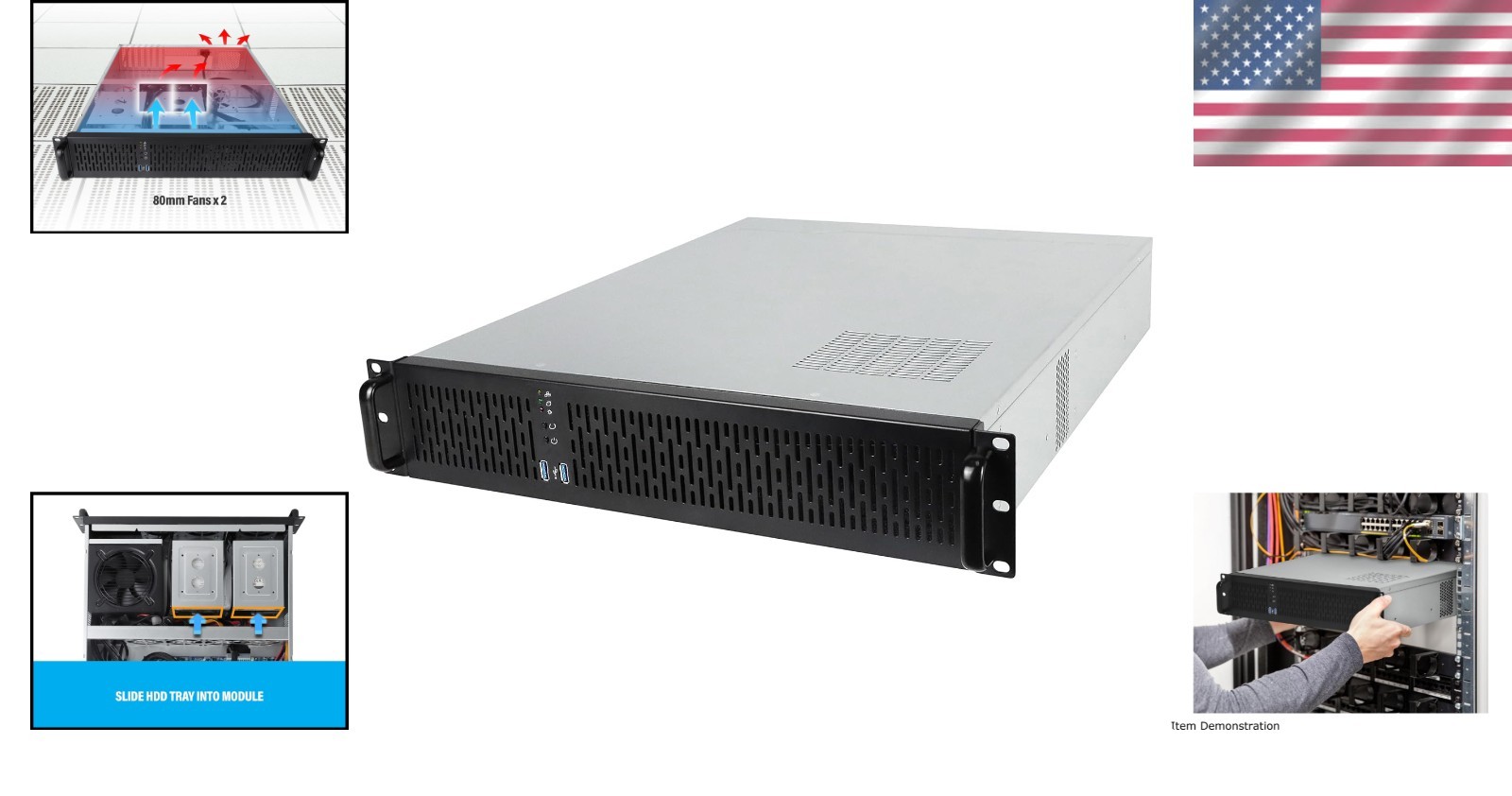 2U Rackmount Server Chassis - 4X 3.5" Bays, ATX Compatible & Quiet Cooling