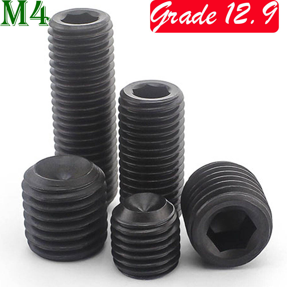 M4 0.7 Black 12.9 Alloy Steel Grub Screws Allen Hex Socket Set Screws Cup Point
