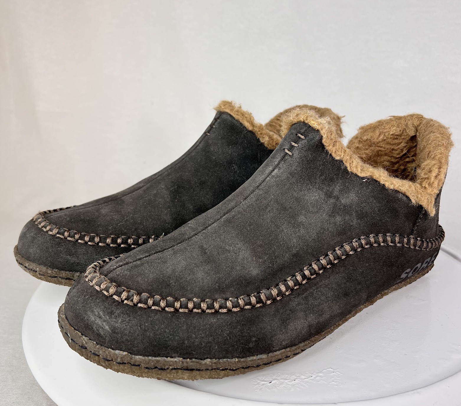 SOREL Manawan II Slippers Quarry Faux Fur Suede Shoes Shearling Men’s Sz 11