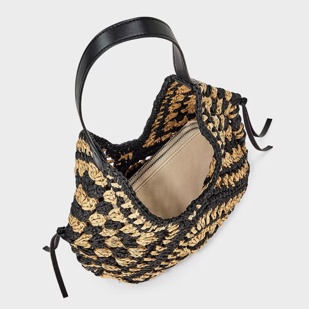Straw Crochet Tassel Shoulder Bag - Universal Thread Natural/Black