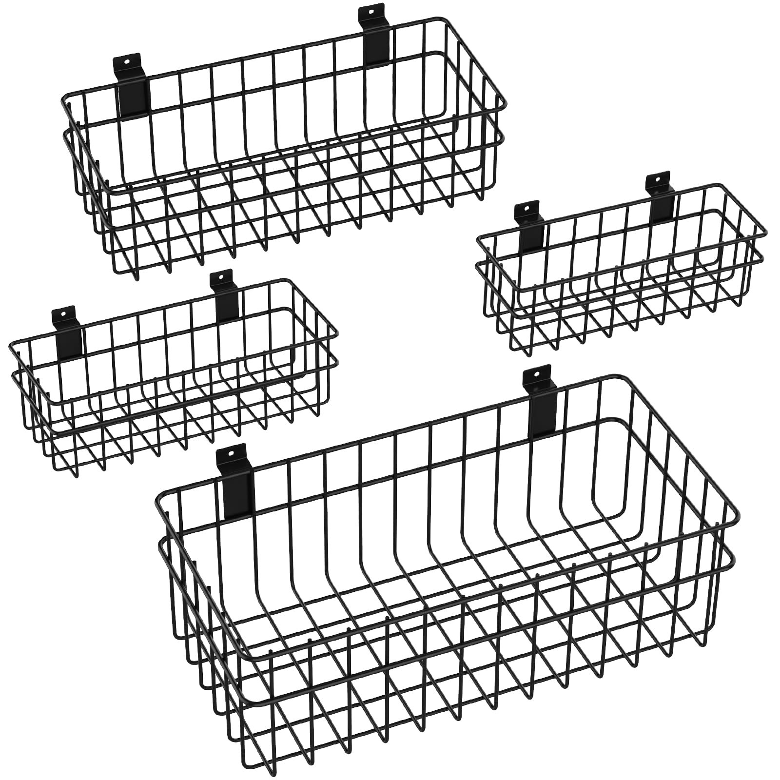 Black Large Ventilated Metal Hanging Storage Slatwall Basket Organizers 4 PCS