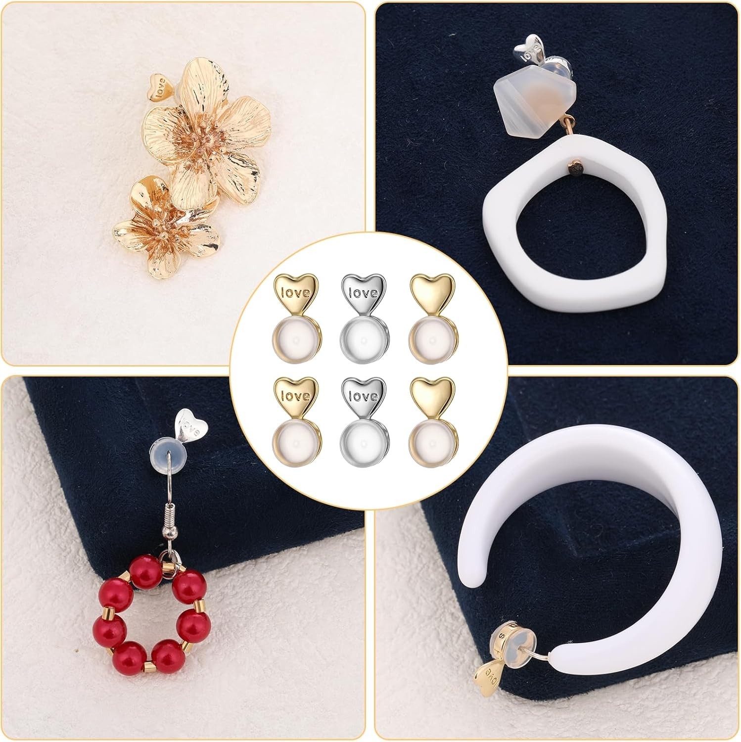 6PCS Silicone Heart Earring Lifter Backs for Droopy Ears Heavy Stud Support