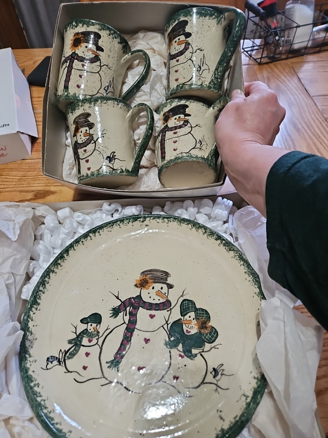 Set Of 4 Snowman Mugs And Snowman Plate G Miller