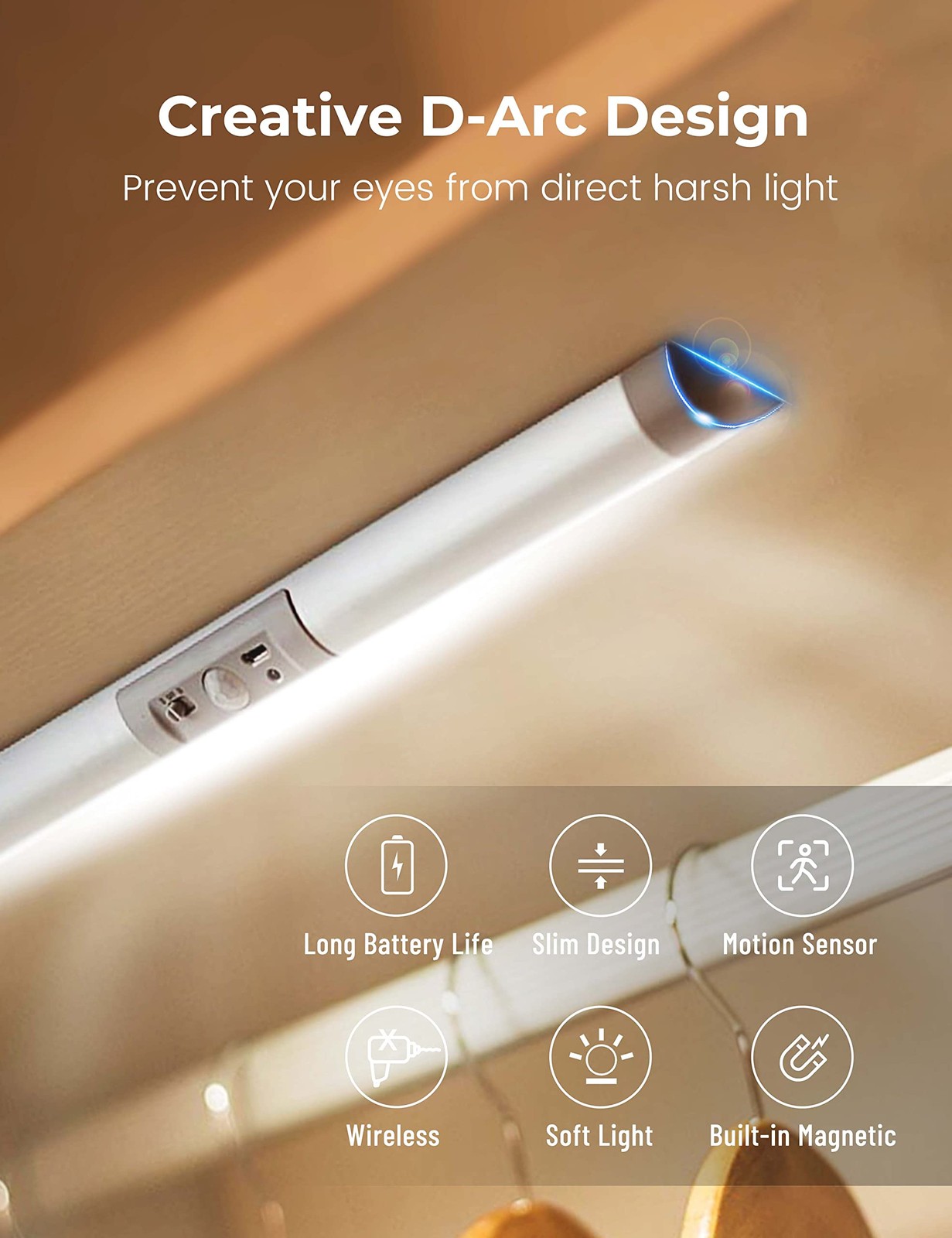 2 Pack Motion Sensor Closet Lighting with Eye Protection Design Automatic Clo...